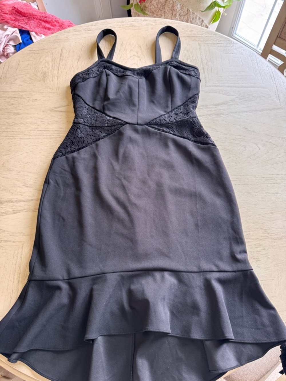 White House Black Market Black Lace-Trim Ruffle Hem Dress